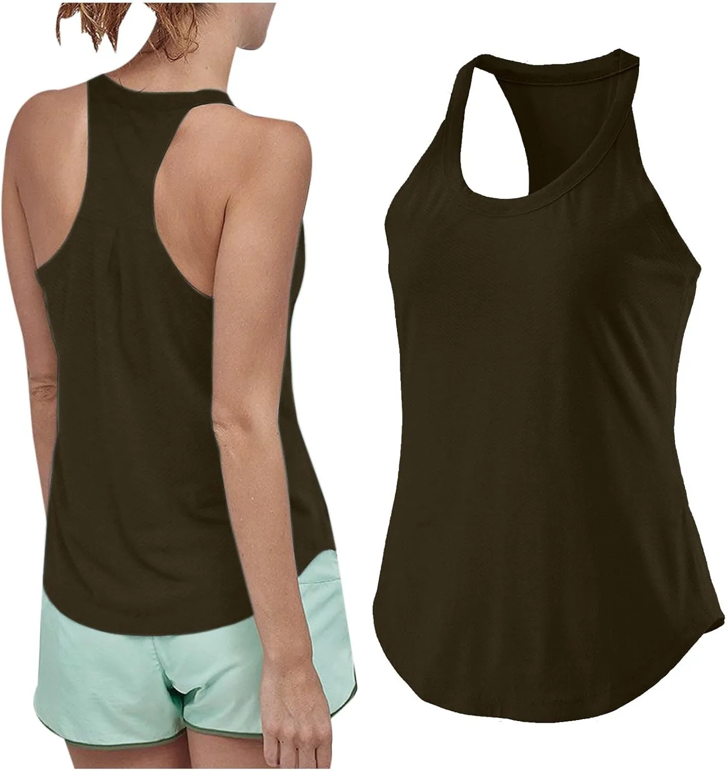 Women Workout Athletic Yoga Shirts Loose Fit Racerback Tank Tops Sleeveless Sports Tennis Shirt Round Neck Summer Top