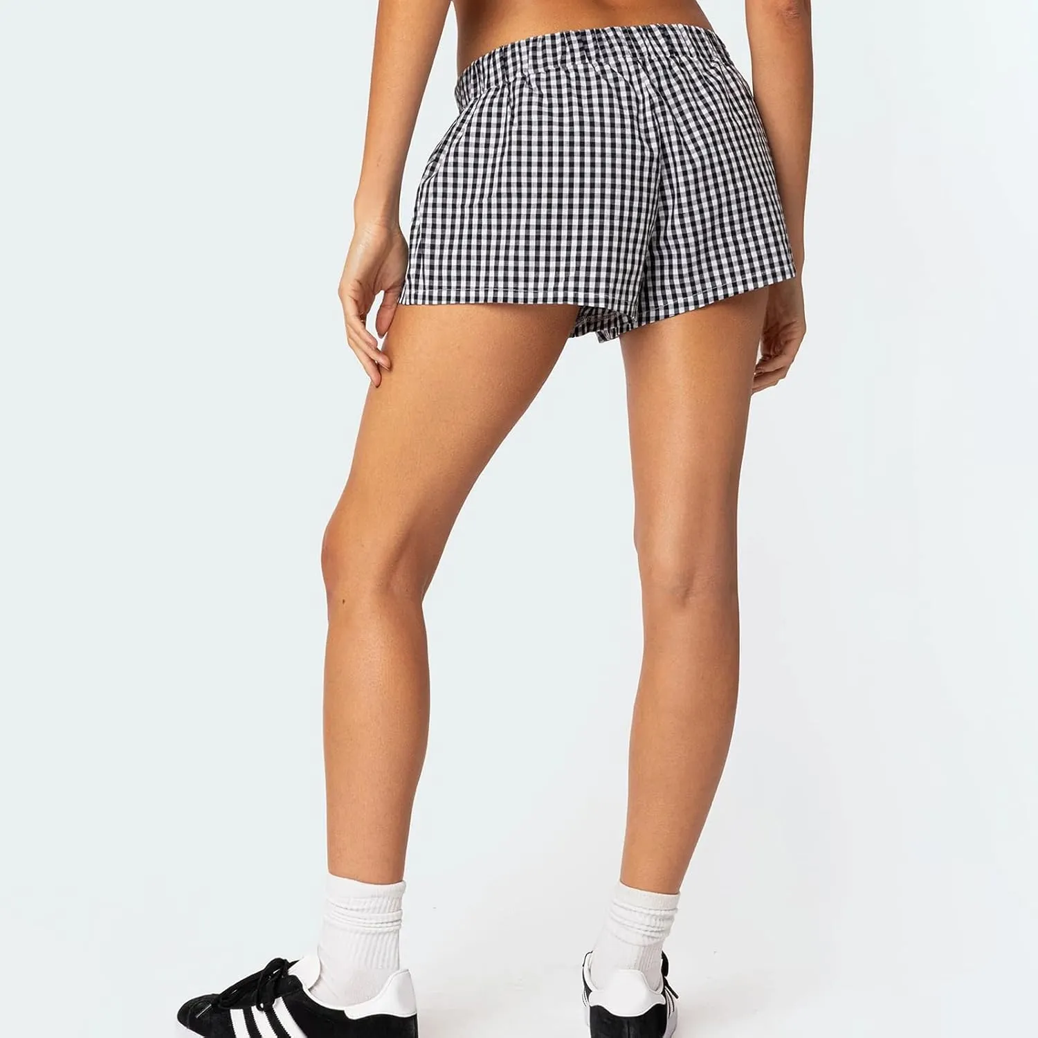 Women Y2k Boxer Shorts Plaid Elastic Waist Wide Leg Lounge Shorts Gingham Pjs Shorts Checkered Micro Shorts Bottoms