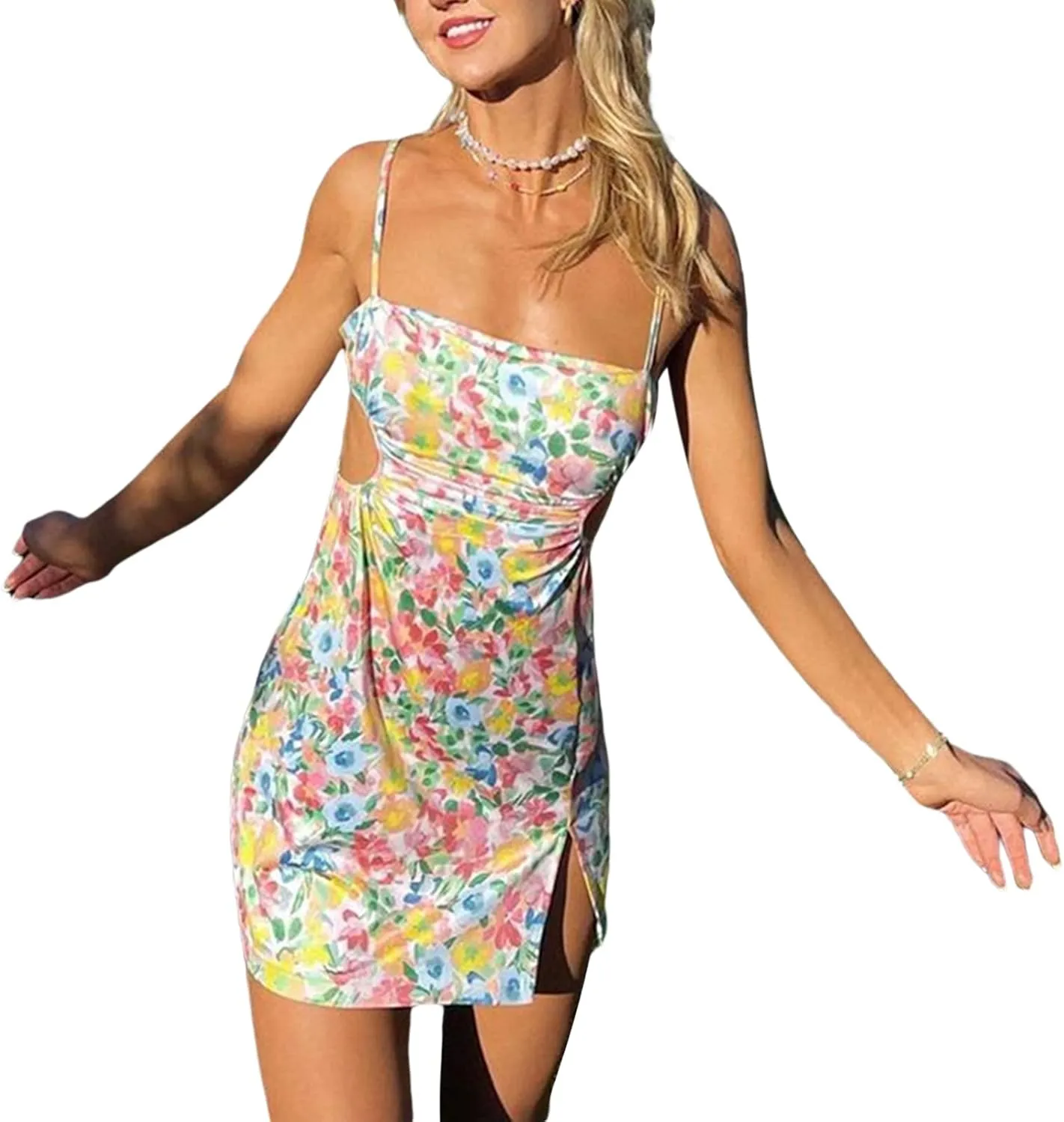 Women Y2K Mini Dress Spaghetti Strap Bodycon Sundress Vintage Ruched Beach Short Dress Harajuku E-Girls 90S Streetwear