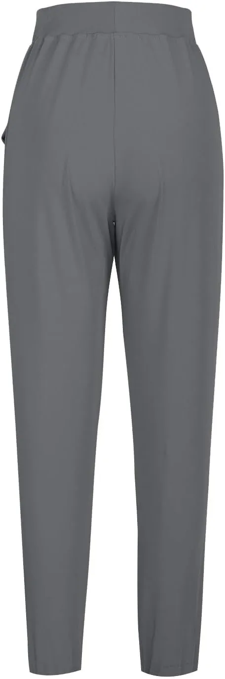 Womens Ankle Length Running Pants Drawstring Elastic Waist Jogger Pants Casual Hiking Trousers with Pockets