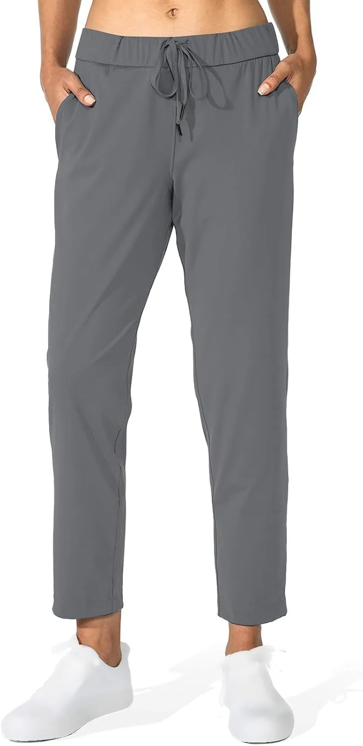 Womens Ankle Length Running Pants Drawstring Elastic Waist Jogger Pants Casual Hiking Trousers with Pockets