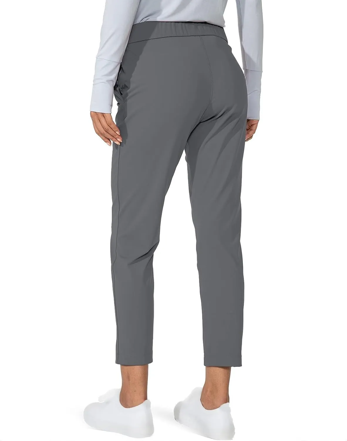 Womens Ankle Length Running Pants Drawstring Elastic Waist Jogger Pants Casual Hiking Trousers with Pockets