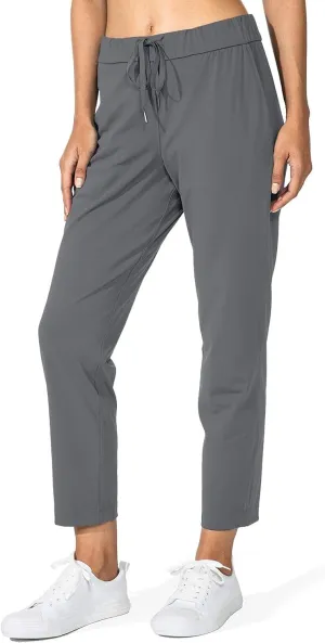 Womens Ankle Length Running Pants Drawstring Elastic Waist Jogger Pants Casual Hiking Trousers with Pockets