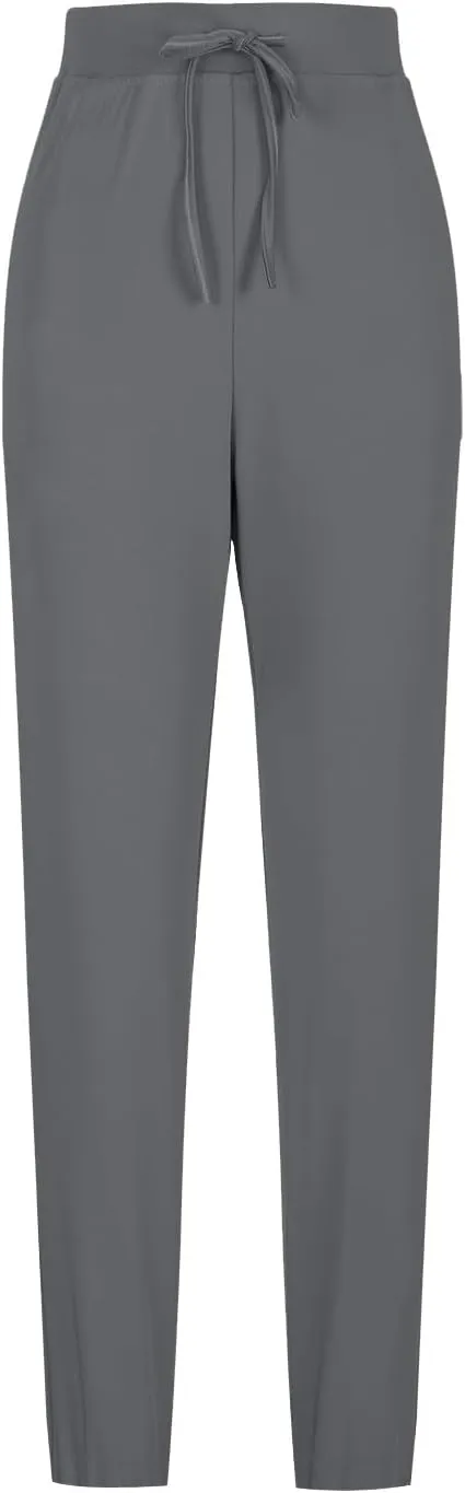 Womens Ankle Length Running Pants Drawstring Elastic Waist Jogger Pants Casual Hiking Trousers with Pockets