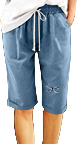 Women's Bermuda Knee Length Long Shorts for Summer Wide Leg Cotton Linen Shorts Comfy Shorts High Waisted Shorts