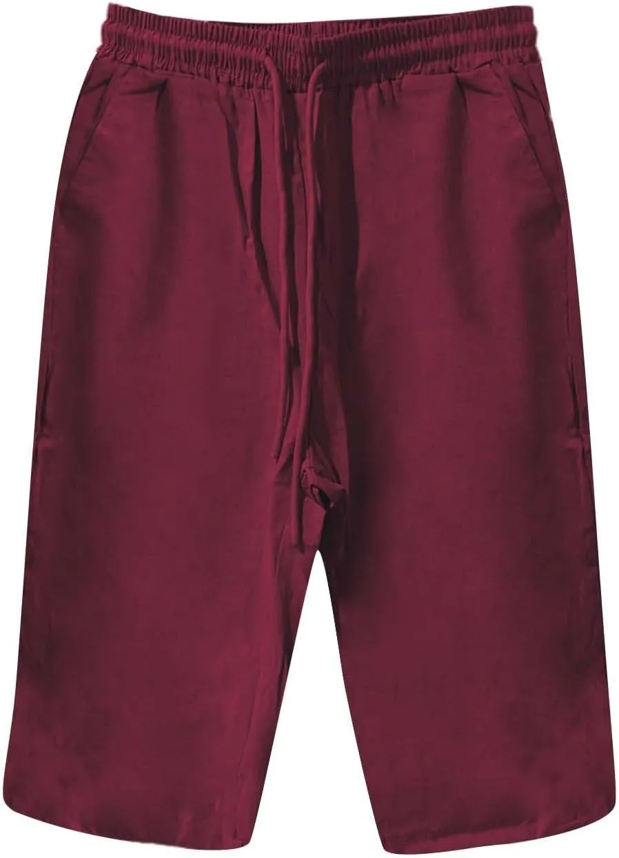 Women's Bermuda Knee Length Long Shorts for Summer Wide Leg Cotton Linen Shorts Comfy Shorts High Waisted Shorts