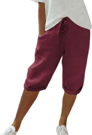 Women's Bermuda Knee Length Long Shorts for Summer Wide Leg Cotton Linen Shorts Comfy Shorts High Waisted Shorts