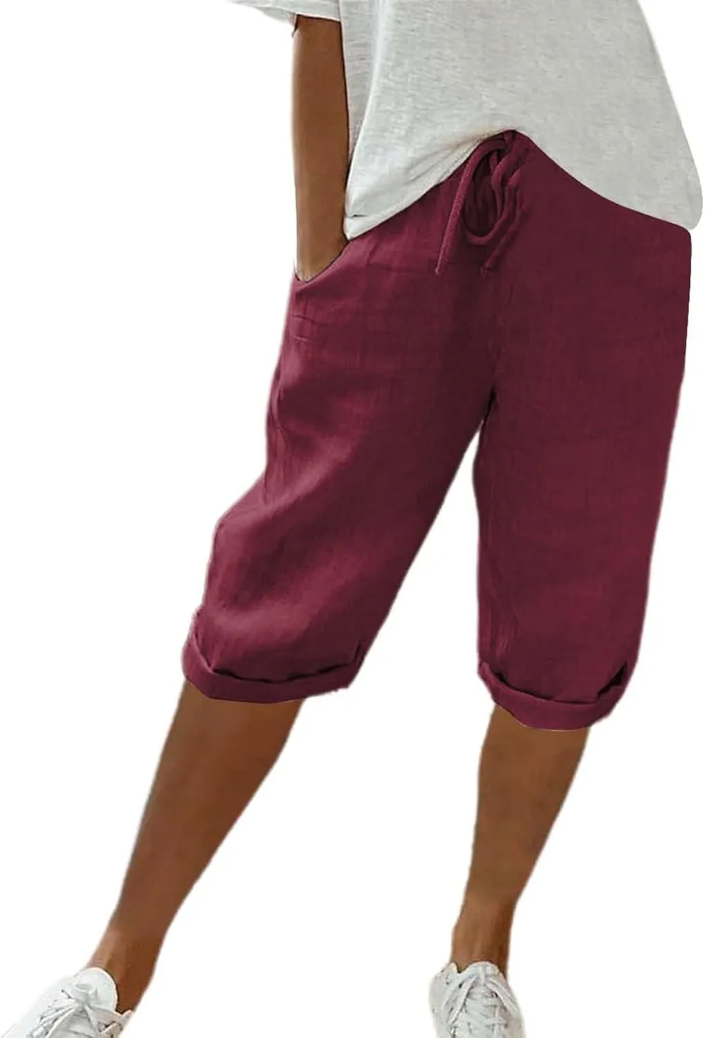 Women's Bermuda Knee Length Long Shorts for Summer Wide Leg Cotton Linen Shorts Comfy Shorts High Waisted Shorts