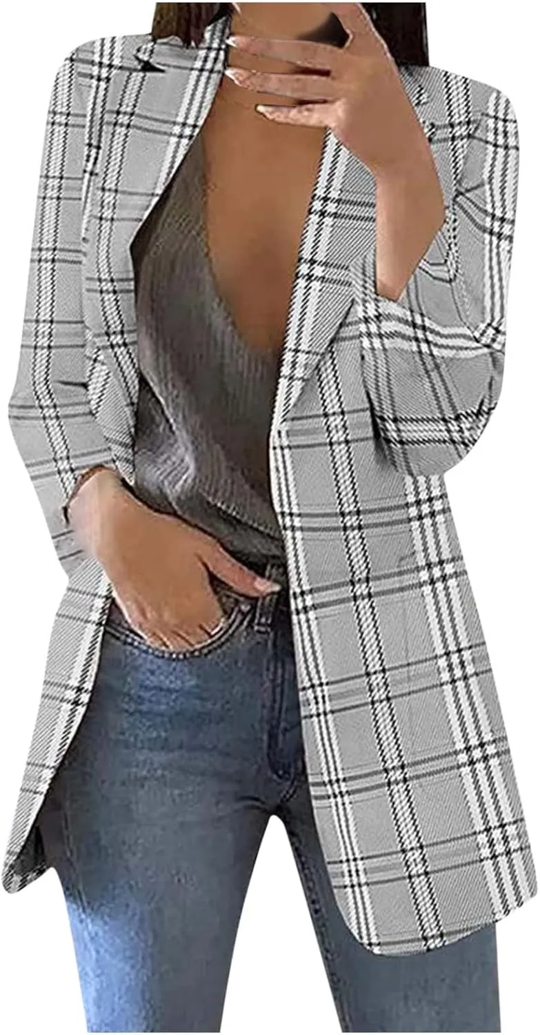 Womens Blazers Blazers Outfits for Women Turtle Neck Work Plaid Cardigan Fall Summer Blazers 2025