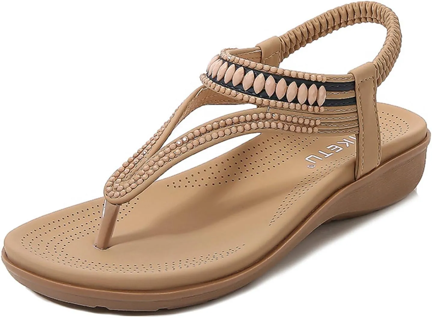 Women's Bohemian Rhinestone T-Strap Flat Sandals Summer Flipflops Embellished Beach Thong Sandal Comfort Arch Support Flops Wedding Crystal Beaded Dress Flip-Flop Gladiator Shoes Plus-Size