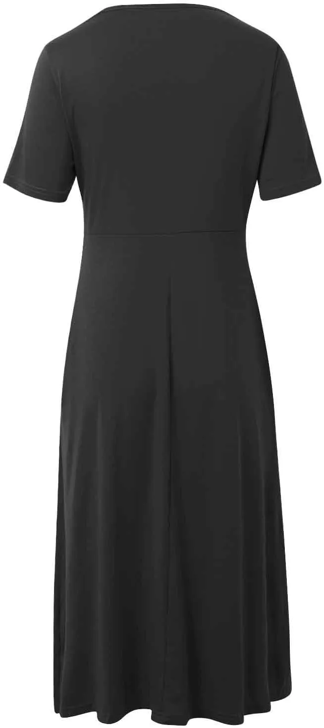Women's Boho Floral Flowy A Line Midi Dress Casual Summer Short Sleeve Beach Vacation Dresses with Pockets