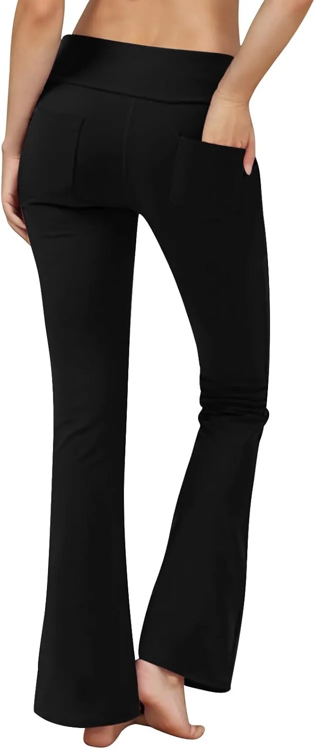 Womens Bootcut Yoga Pants with Pockets Casual Loose Wide Leg Pants High Waist Workout Tummy Control Work Pants