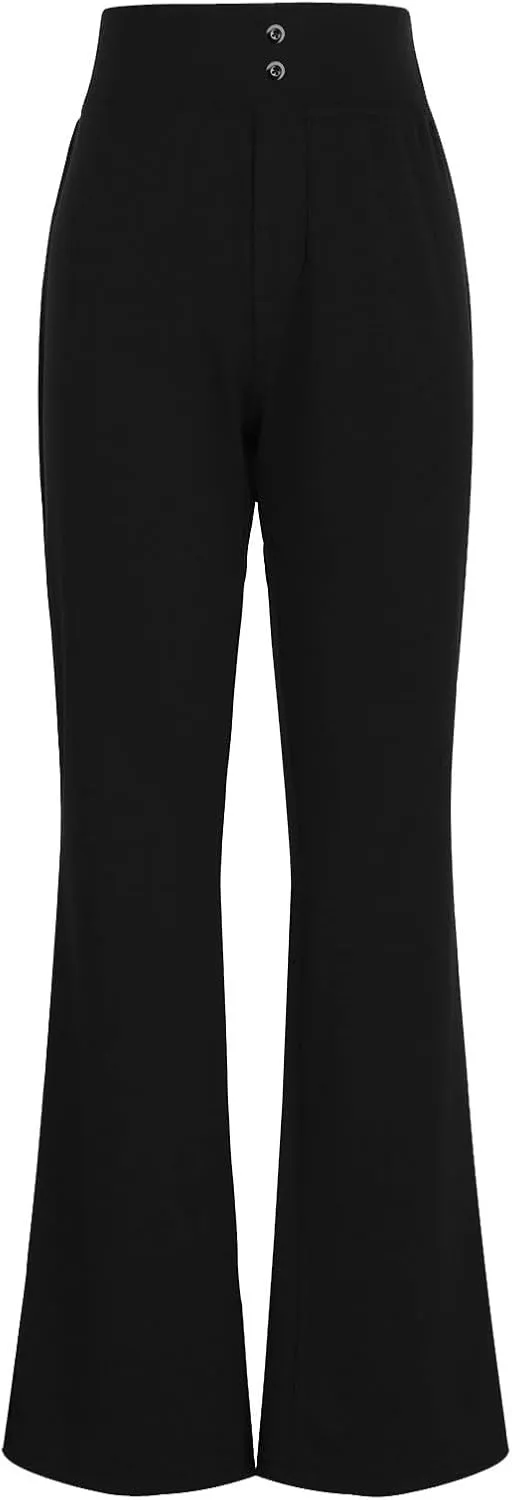 Womens Bootcut Yoga Pants with Pockets Casual Loose Wide Leg Pants High Waist Workout Tummy Control Work Pants