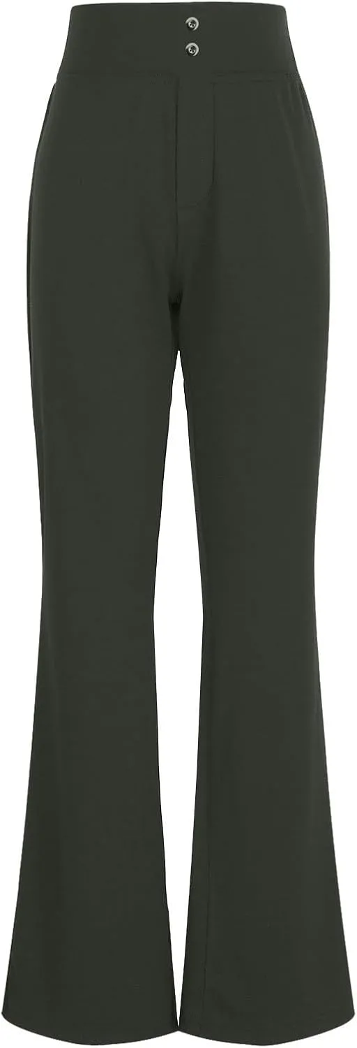 Womens Bootcut Yoga Pants with Pockets Casual Loose Wide Leg Pants High Waist Workout Tummy Control Work Pants