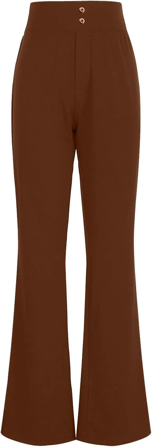 Womens Bootcut Yoga Pants with Pockets Casual Loose Wide Leg Pants High Waist Workout Tummy Control Work Pants
