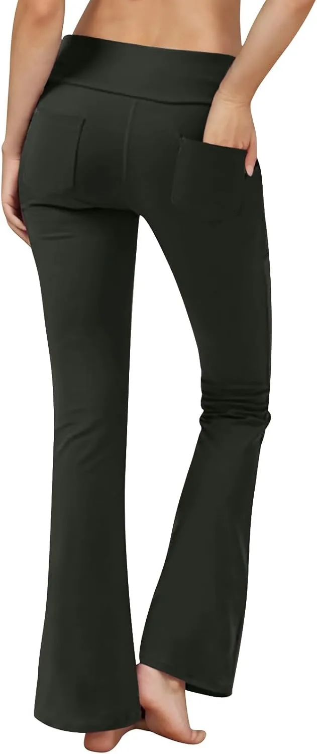 Womens Bootcut Yoga Pants with Pockets Casual Loose Wide Leg Pants High Waist Workout Tummy Control Work Pants