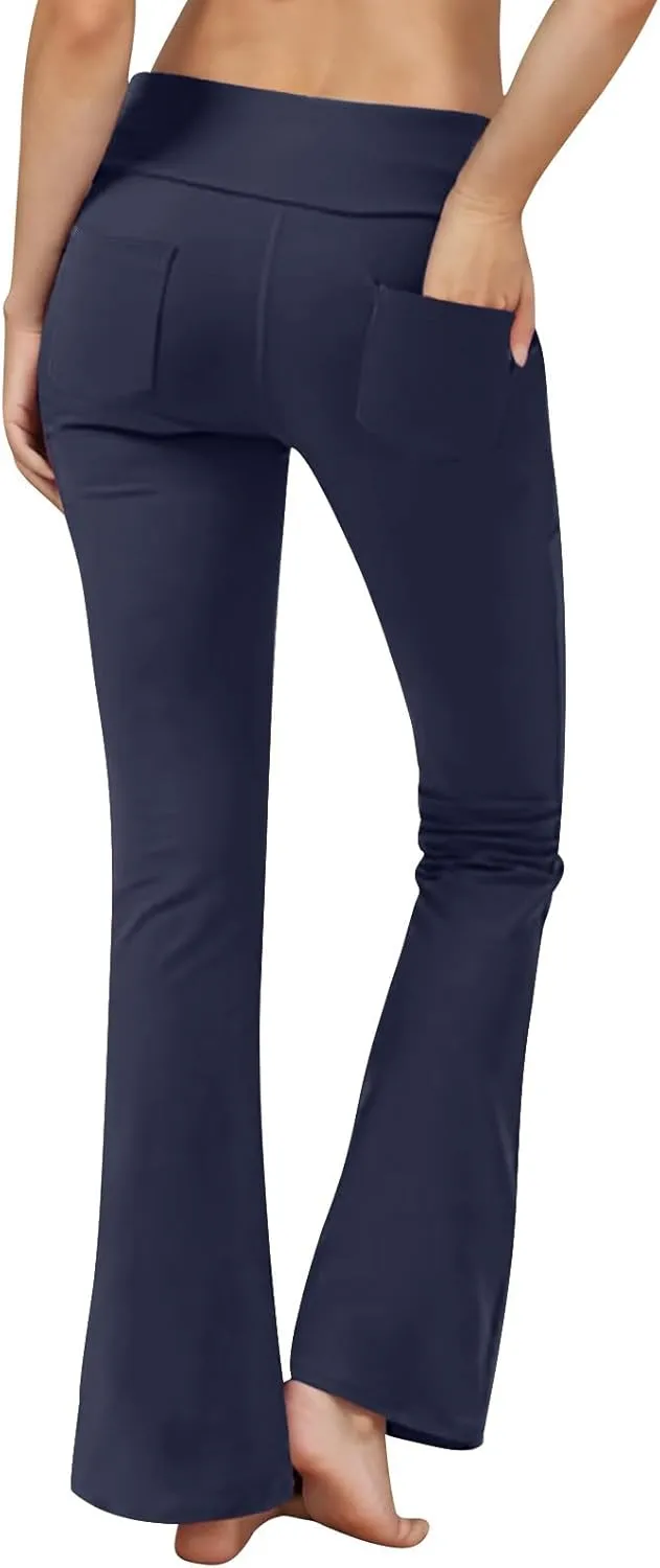Womens Bootcut Yoga Pants with Pockets Casual Loose Wide Leg Pants High Waist Workout Tummy Control Work Pants