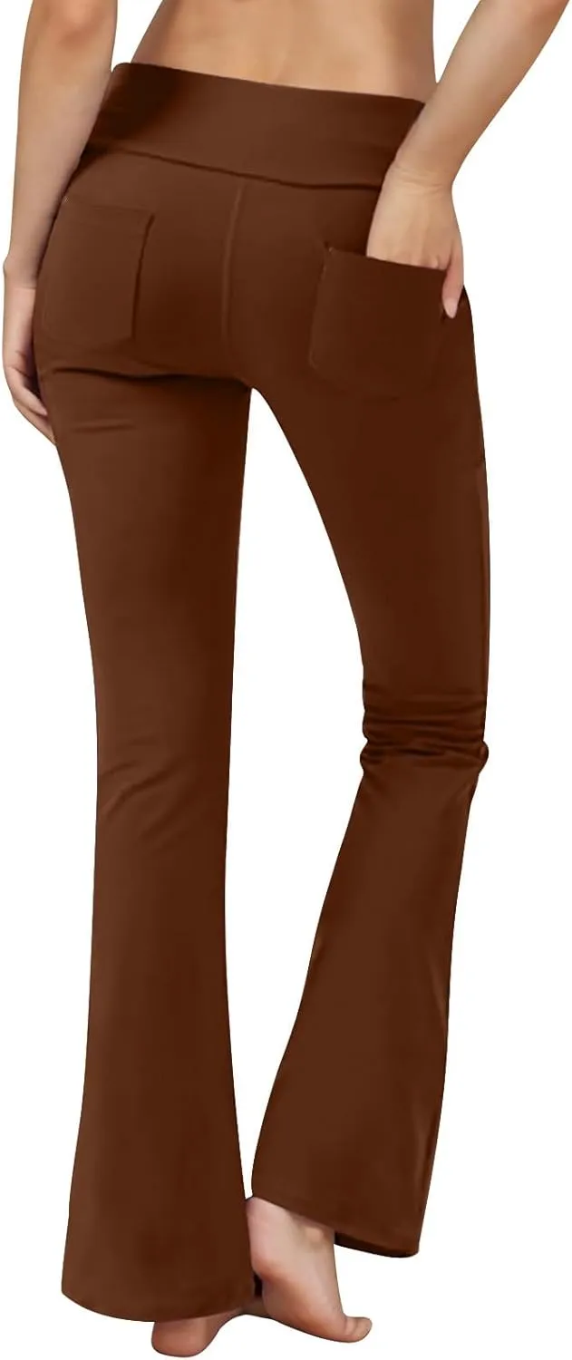 Womens Bootcut Yoga Pants with Pockets Casual Loose Wide Leg Pants High Waist Workout Tummy Control Work Pants