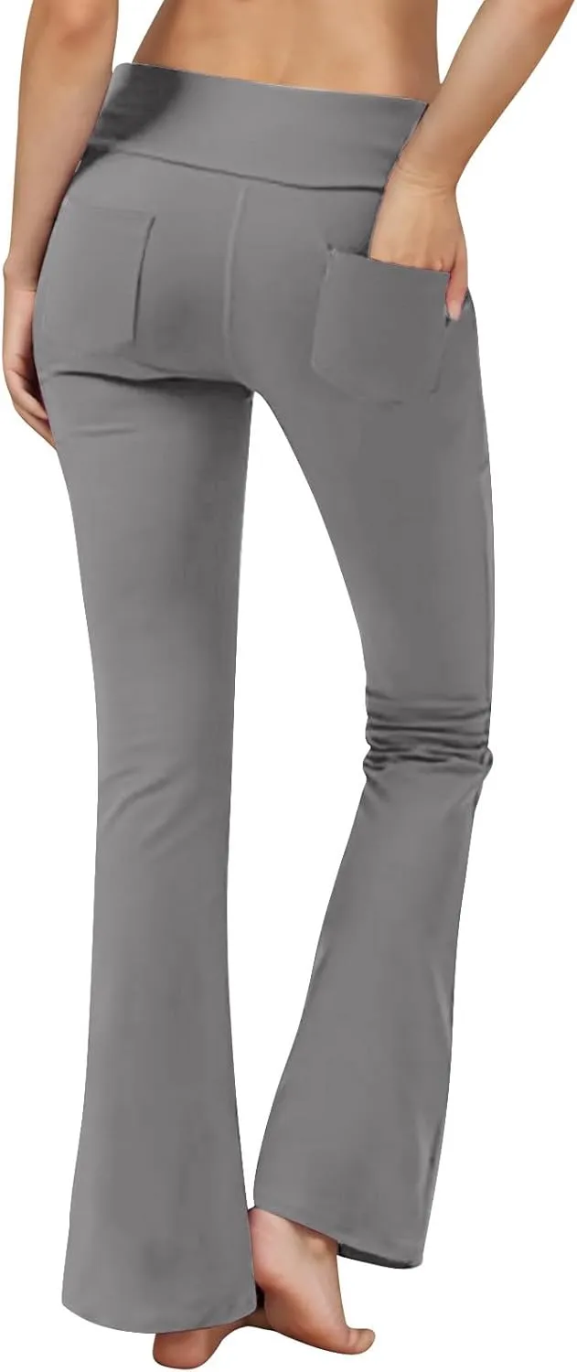 Womens Bootcut Yoga Pants with Pockets Casual Loose Wide Leg Pants High Waist Workout Tummy Control Work Pants