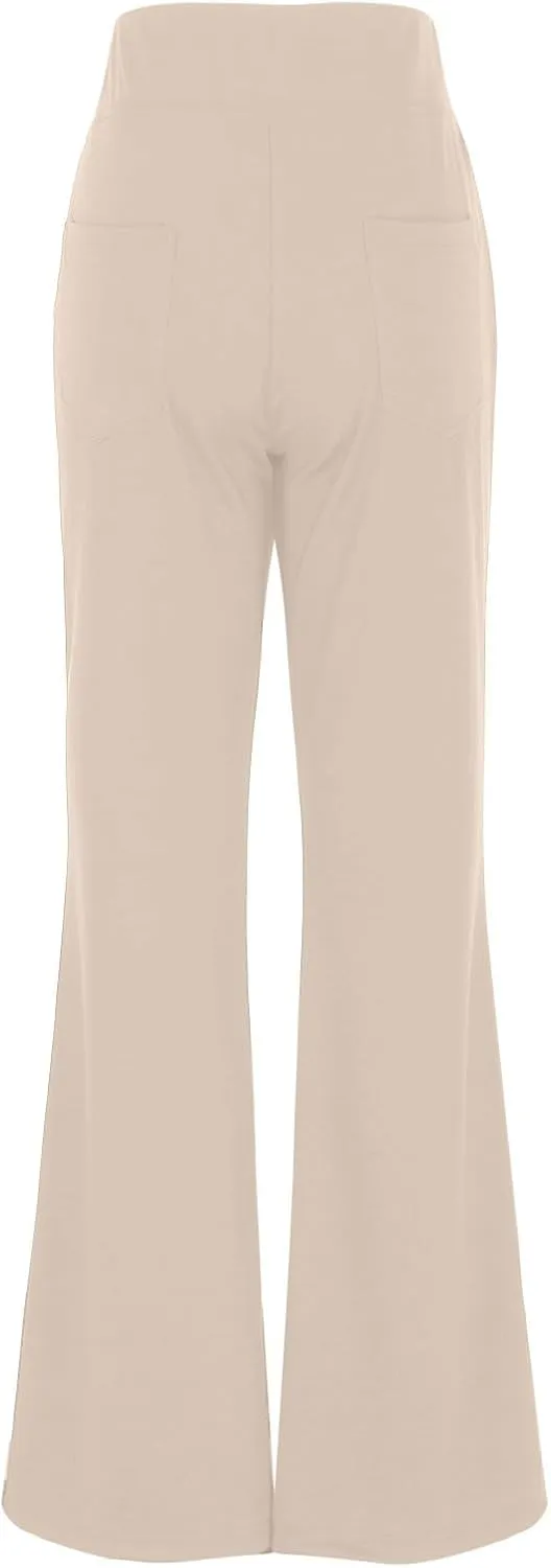Womens Bootcut Yoga Pants with Pockets Casual Loose Wide Leg Pants High Waist Workout Tummy Control Work Pants