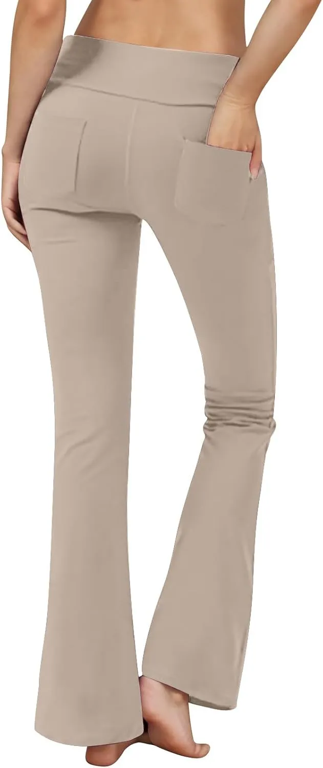 Womens Bootcut Yoga Pants with Pockets Casual Loose Wide Leg Pants High Waist Workout Tummy Control Work Pants