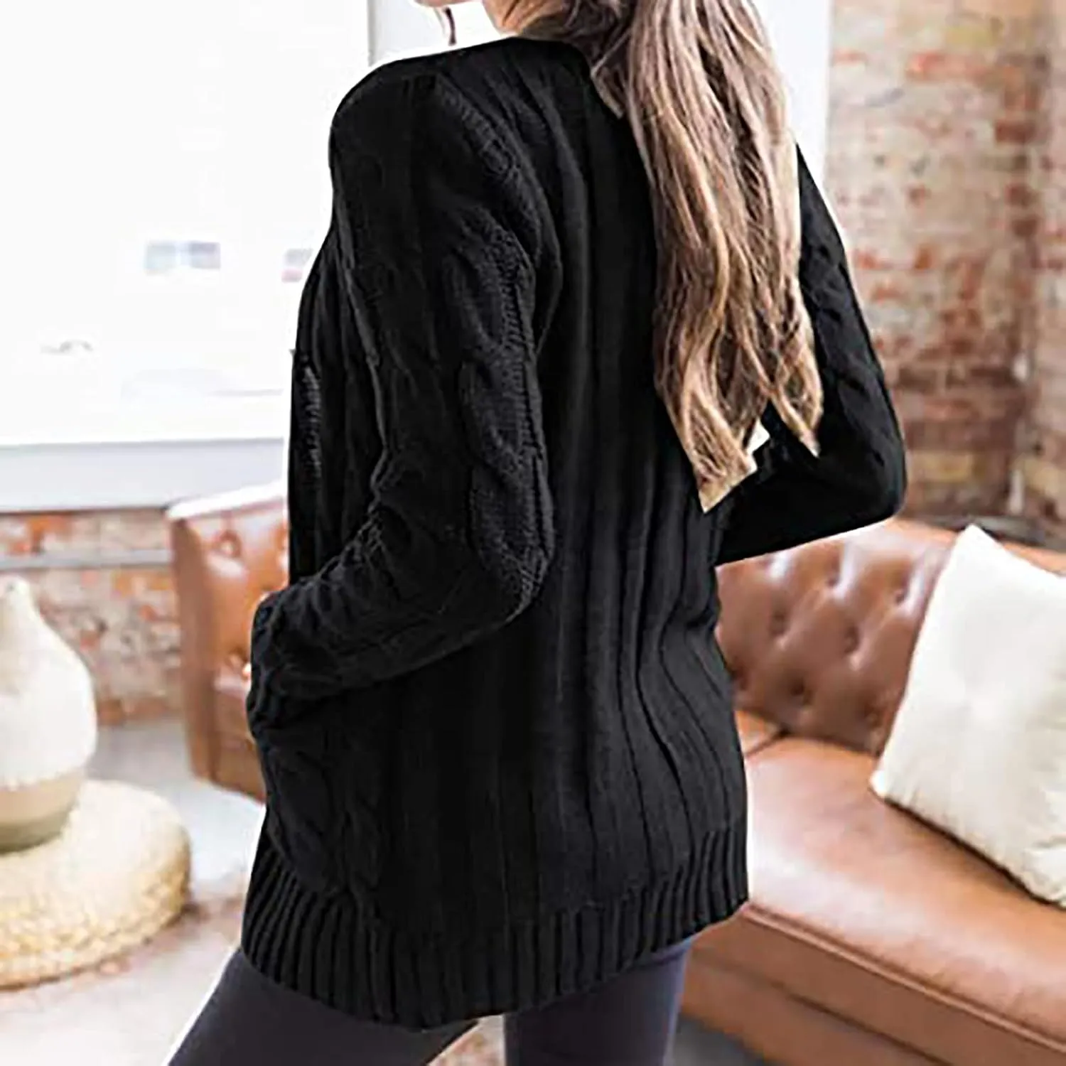Women's Cardigan Chunky Open Front Button Sweaters with Pockets Loose Slouchy Oversized Fall Outerwear Coat