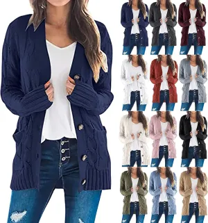 Women's Cardigan Chunky Open Front Button Sweaters with Pockets Loose Slouchy Oversized Fall Outerwear Coat