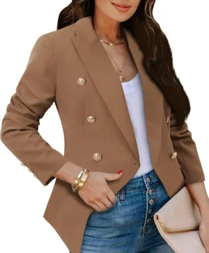 Womens Casual Blazer Lightweight Gold Button Long Sleeve Lapel Jacket Work 0ffice Suit Cardigan