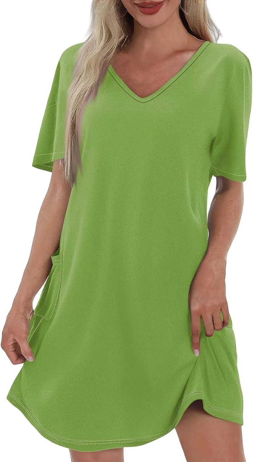 Women's Casual Dreesses 2025 Summer Boho Midi Dress Short Sleeve T Shirts Dress Beach Vacation Swimsuit Coverup