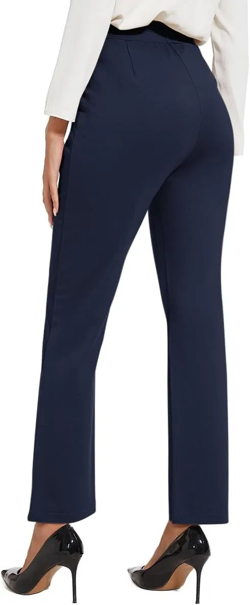 Women's Classic Stretchy Pull On High Rise Pants Straight Leg Slacks