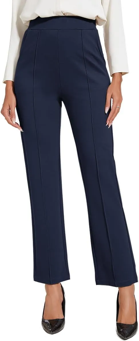 Women's Classic Stretchy Pull On High Rise Pants Straight Leg Slacks