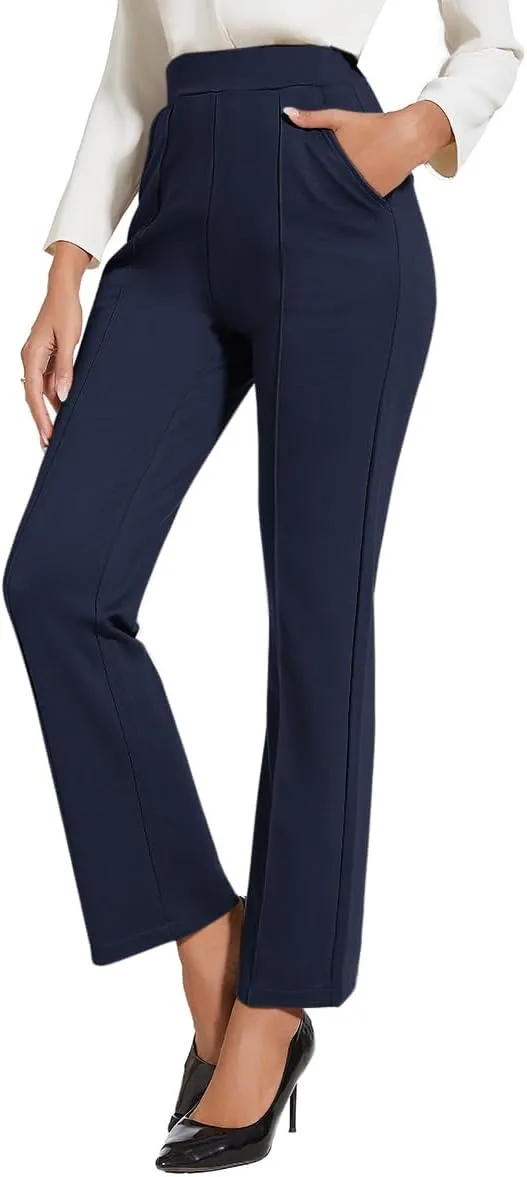 Women's Classic Stretchy Pull On High Rise Pants Straight Leg Slacks