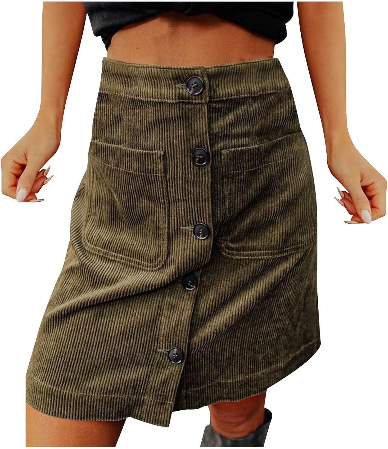 Womens Corduroy Skirts High Waist Button Down A-line Short Skirt Y2K Trendy Casual Skirt with Pockets for Fall Winter