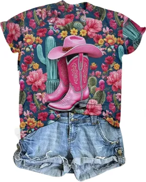 Womens Cow Skull Shirt Cowgirl Country Concert Tshirt Vintage Western Rodeo Graphic Tee Short Sleeve Casual Summer Top