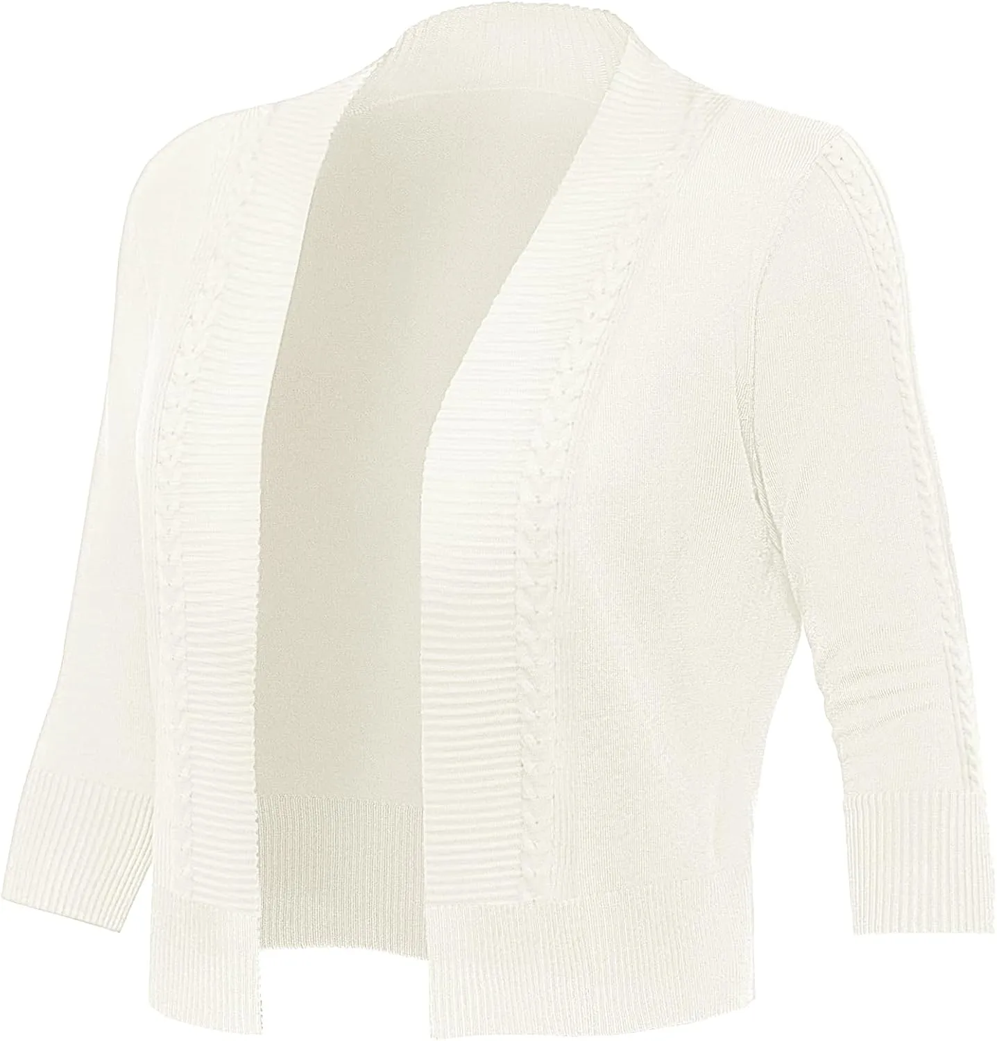 Women's Cropped Cardigan Sweater 3/4 Sleeve Open Front Bolero Shrug Sweaters Soft Cotton Knit Jacket Top