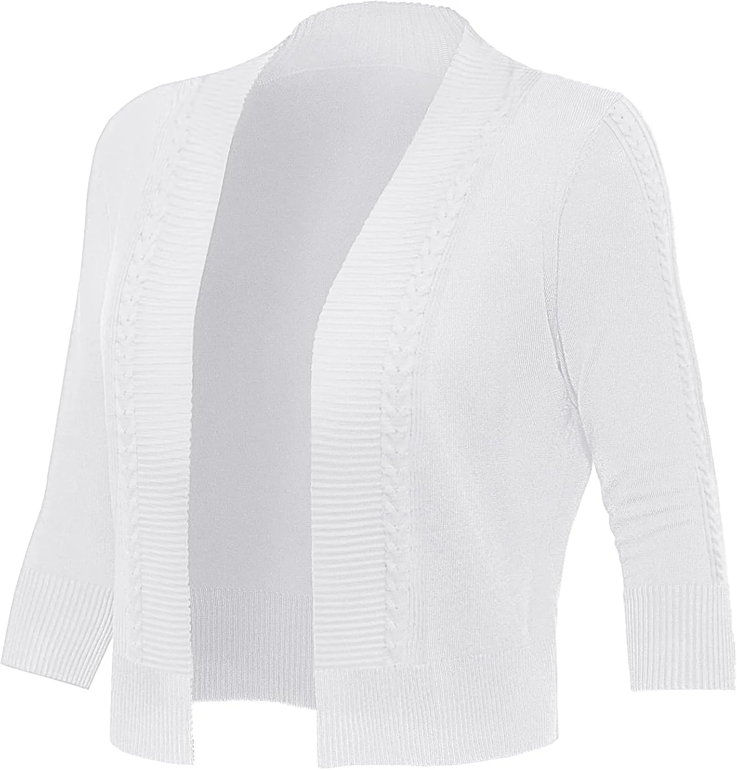 Women's Cropped Cardigan Sweater 3/4 Sleeve Open Front Bolero Shrug Sweaters Soft Cotton Knit Jacket Top