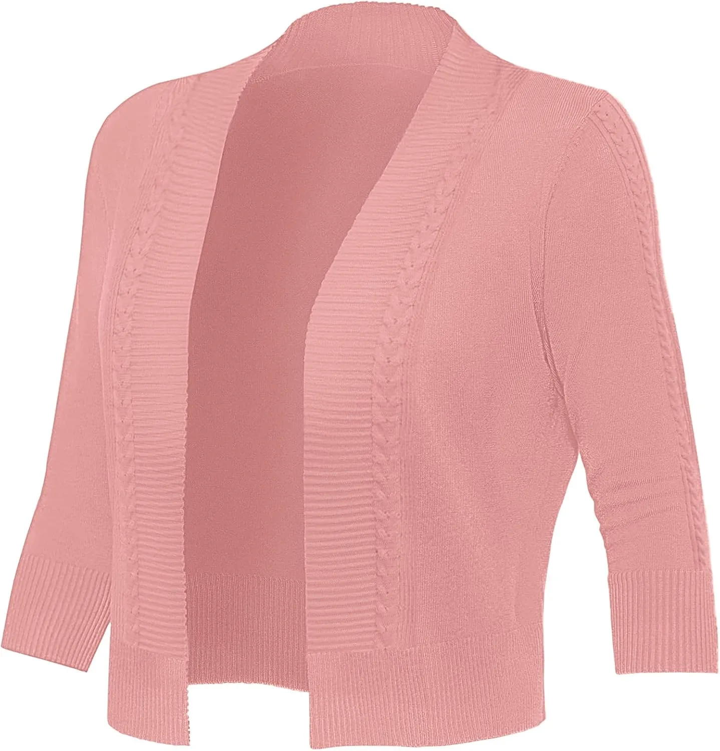Women's Cropped Cardigan Sweater 3/4 Sleeve Open Front Bolero Shrug Sweaters Soft Cotton Knit Jacket Top