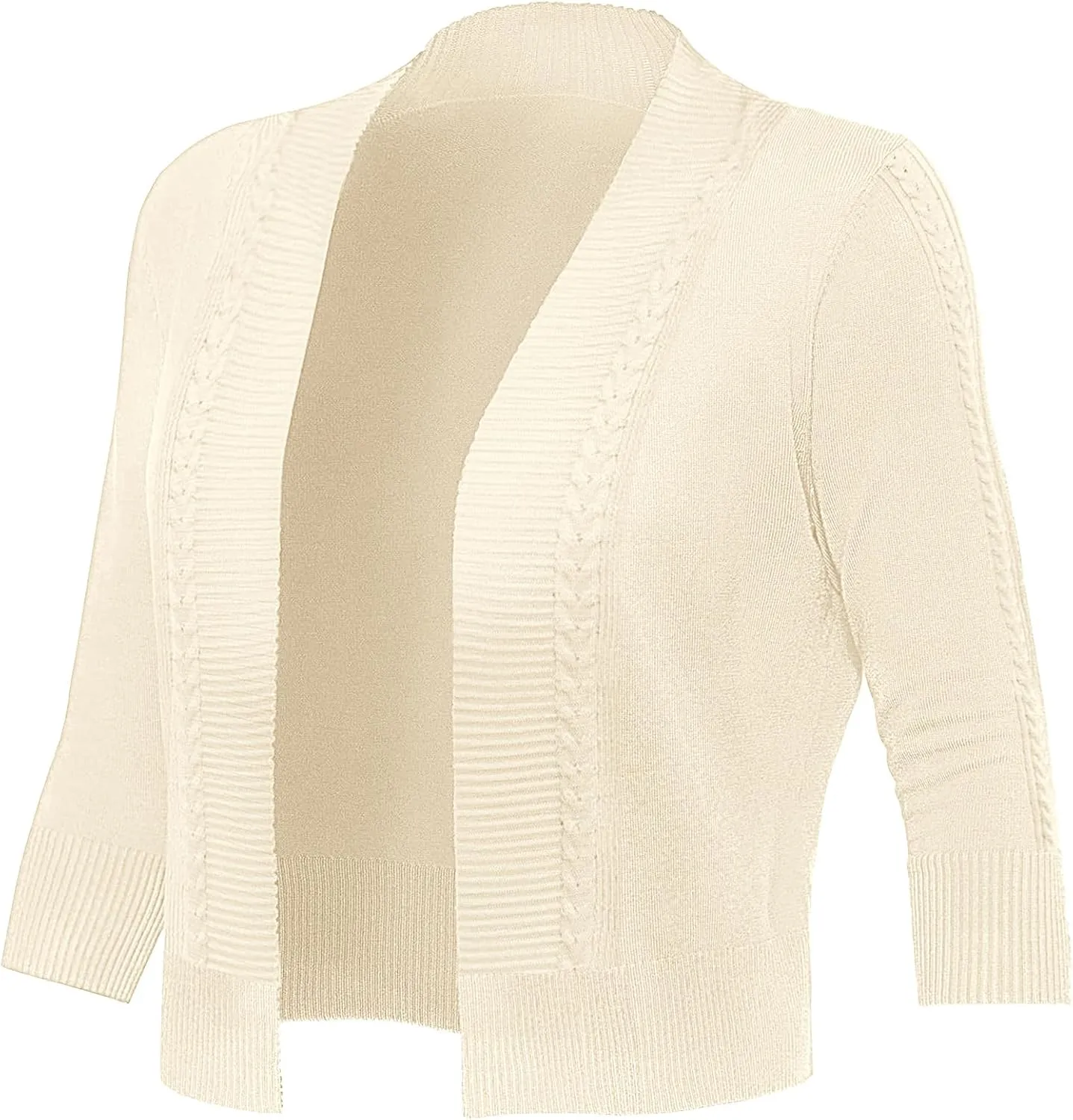 Women's Cropped Cardigan Sweater 3/4 Sleeve Open Front Bolero Shrug Sweaters Soft Cotton Knit Jacket Top