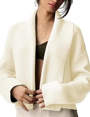 Womens Cropped Cardigan Sweaters Chunky Knit Shawl Collar Sweater Jacket Trendy Fall Winter Cardigans
