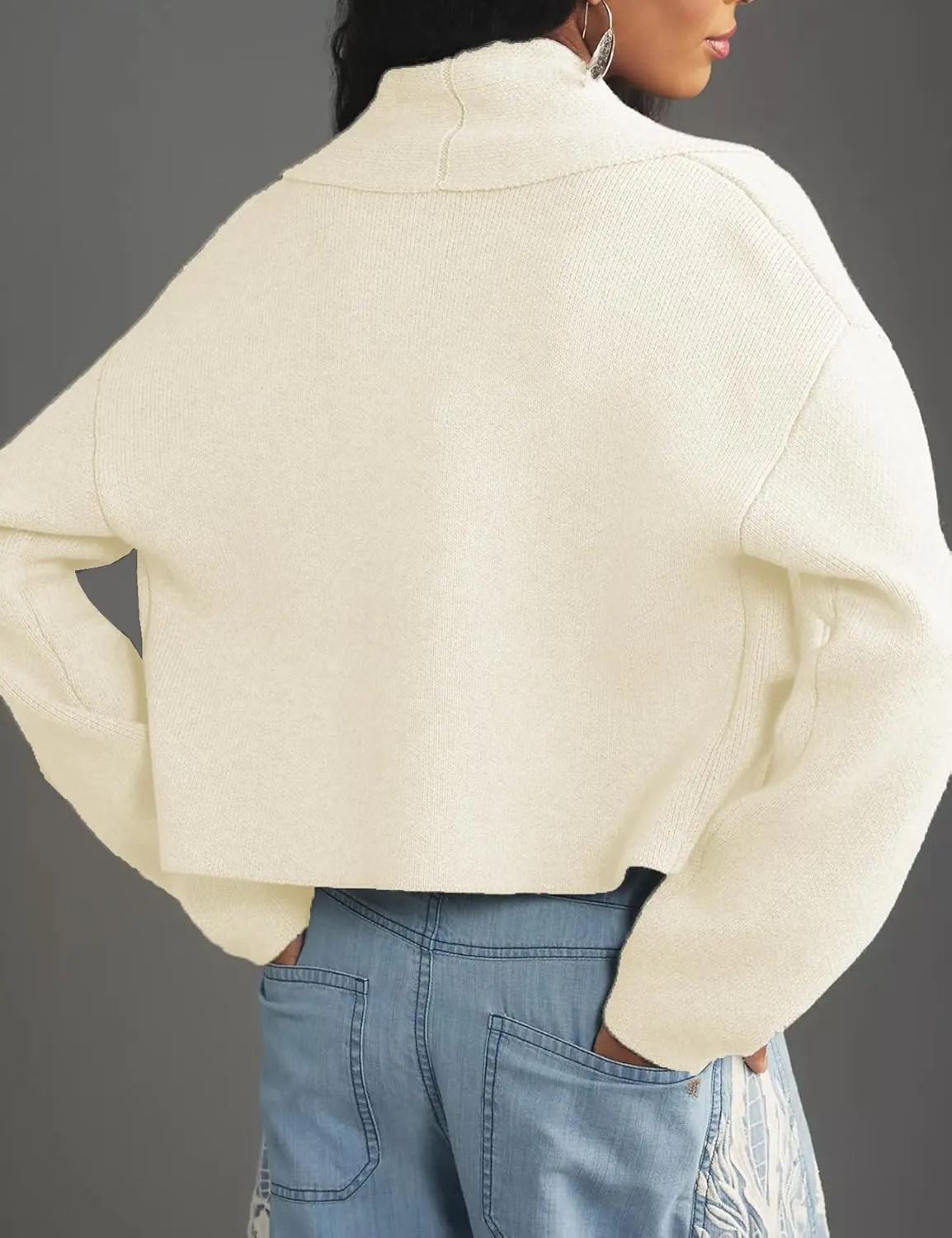 Womens Cropped Cardigan Sweaters Chunky Knit Shawl Collar Sweater Jacket Trendy Fall Winter Cardigans