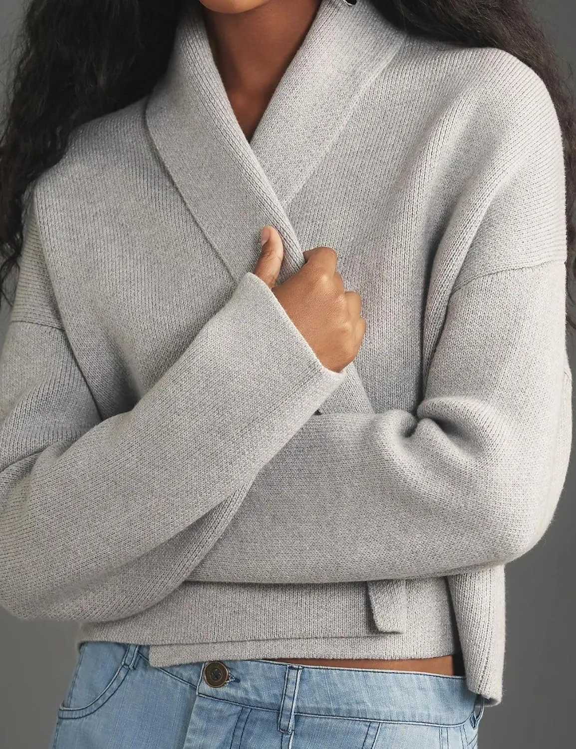 Womens Cropped Cardigan Sweaters Chunky Knit Shawl Collar Sweater Jacket Trendy Fall Winter Cardigans