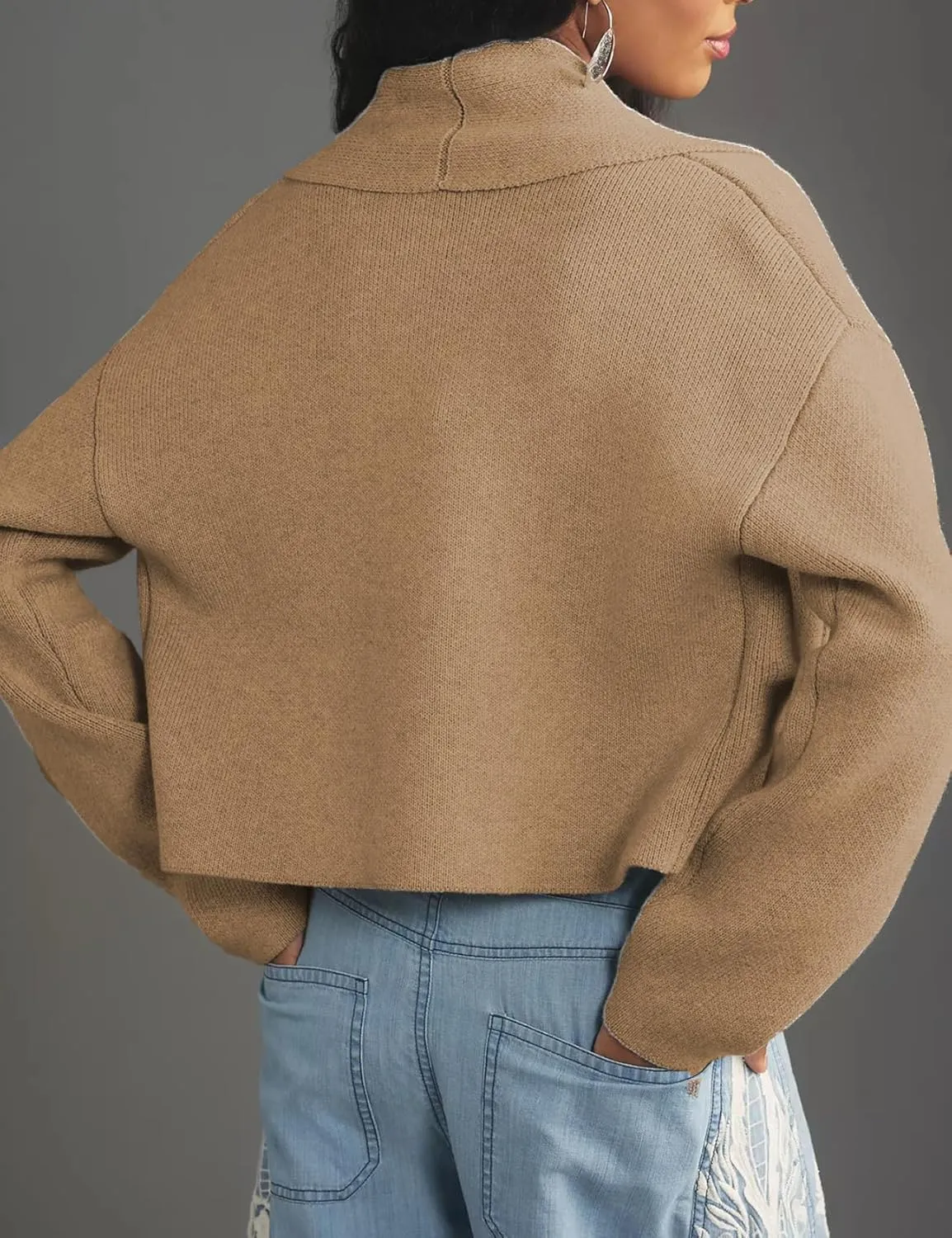 Womens Cropped Cardigan Sweaters Chunky Knit Shawl Collar Sweater Jacket Trendy Fall Winter Cardigans