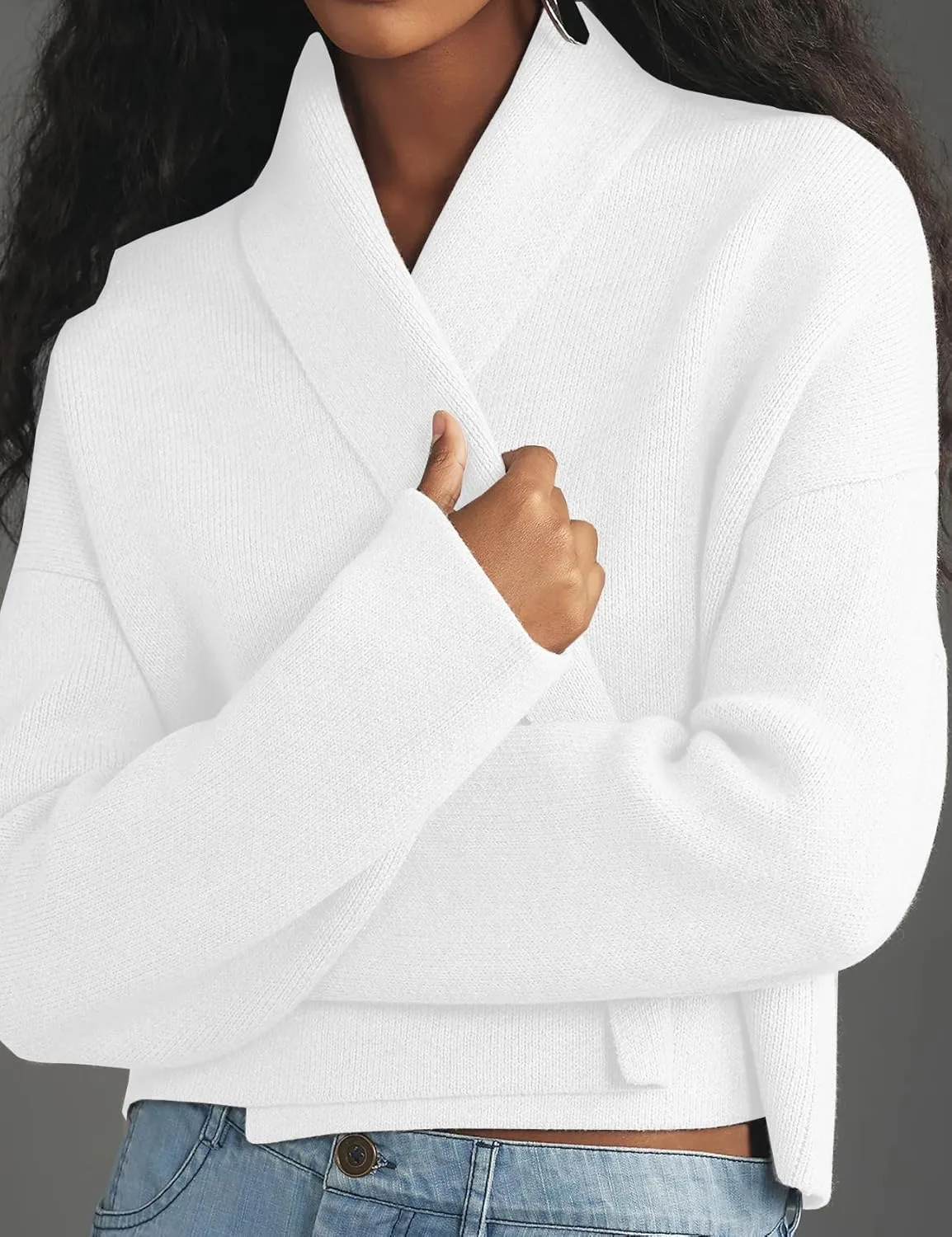 Womens Cropped Cardigan Sweaters Chunky Knit Shawl Collar Sweater Jacket Trendy Fall Winter Cardigans