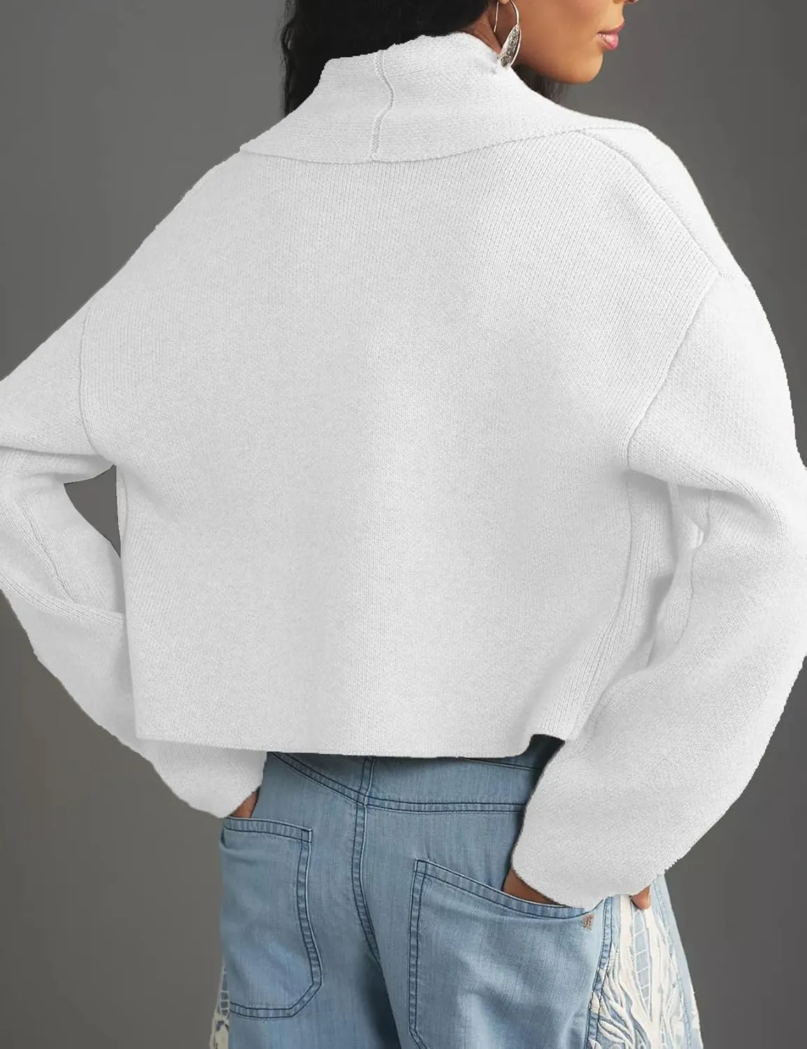 Womens Cropped Cardigan Sweaters Chunky Knit Shawl Collar Sweater Jacket Trendy Fall Winter Cardigans