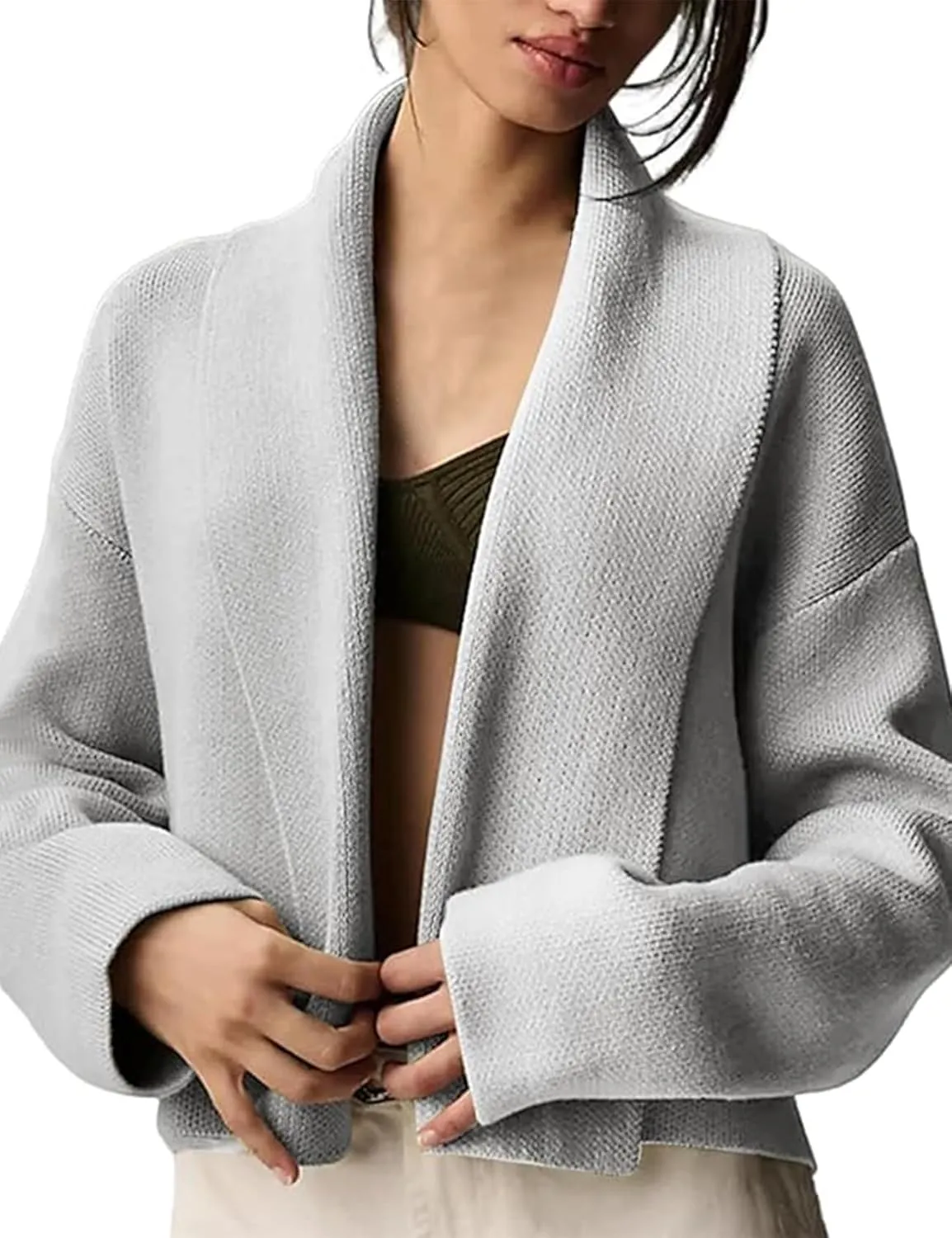 Womens Cropped Cardigan Sweaters Chunky Knit Shawl Collar Sweater Jacket Trendy Fall Winter Cardigans