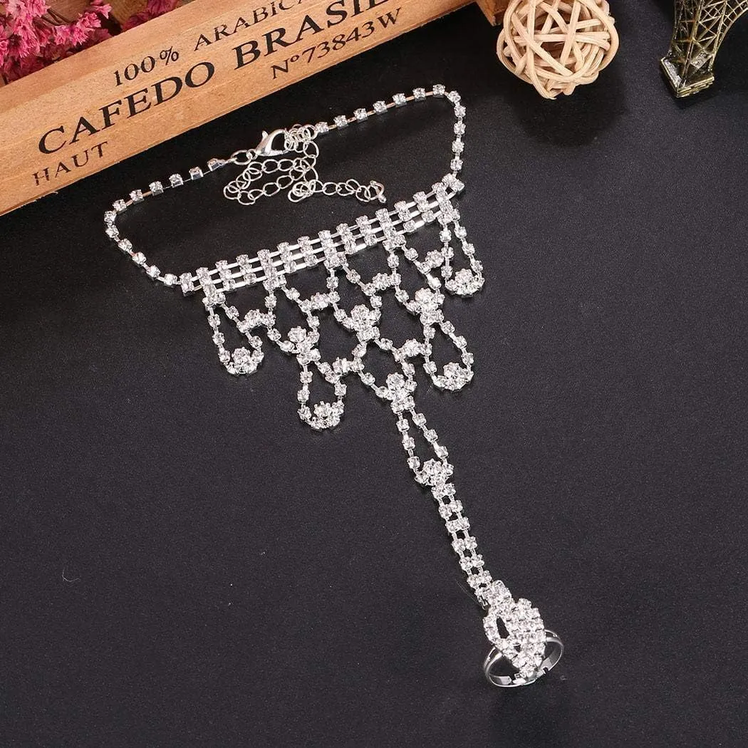 Women's Crystal Barefoot Sandals, Foot Jewelry, Beach Anklet with Toe Ring Rhinestones, Fashion Beach Wedding Foot Jewelry, Party Accessories, Foot Jewelry, Gift for Lover
