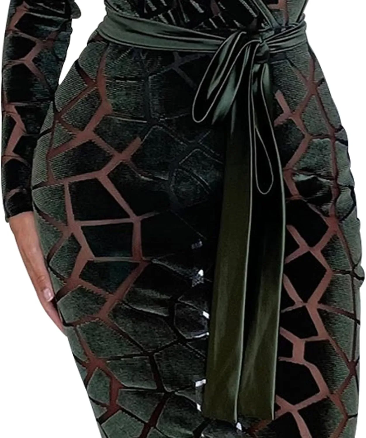 Women's Elegant Bodycon Long Dresses Deep V Neck Long Sleeves Club Night Party Midi Dress