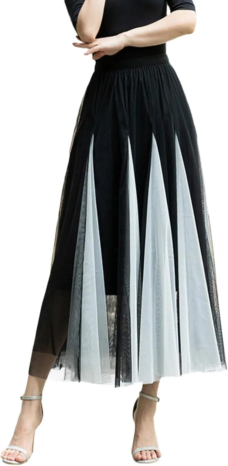 Womens Fashion Patchwork Mid Length Skirts Casual Flowy Tulle Bubble Fairy Skirt Carnival Holiday Party A Line Skirts