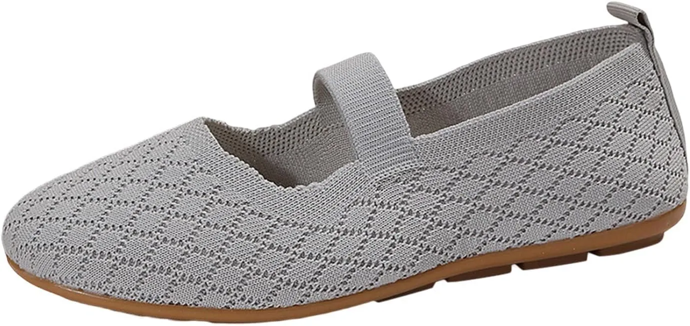 Women's Fashion Round Head Knitting Flats Shoes Flying Woven Dressy Shoe Easy Slip On Comfort Casual Walking Shoes