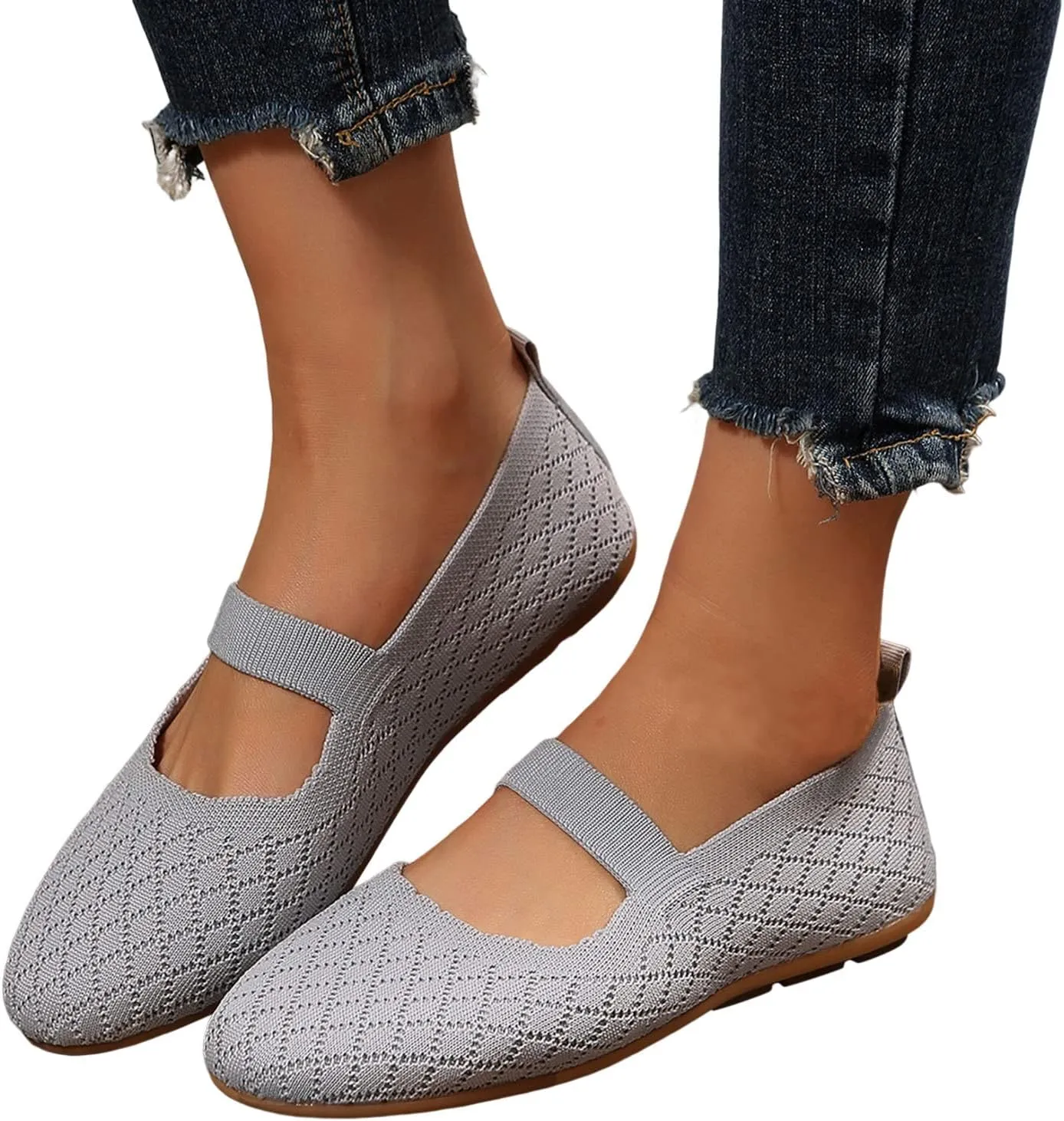 Women's Fashion Round Head Knitting Flats Shoes Flying Woven Dressy Shoe Easy Slip On Comfort Casual Walking Shoes